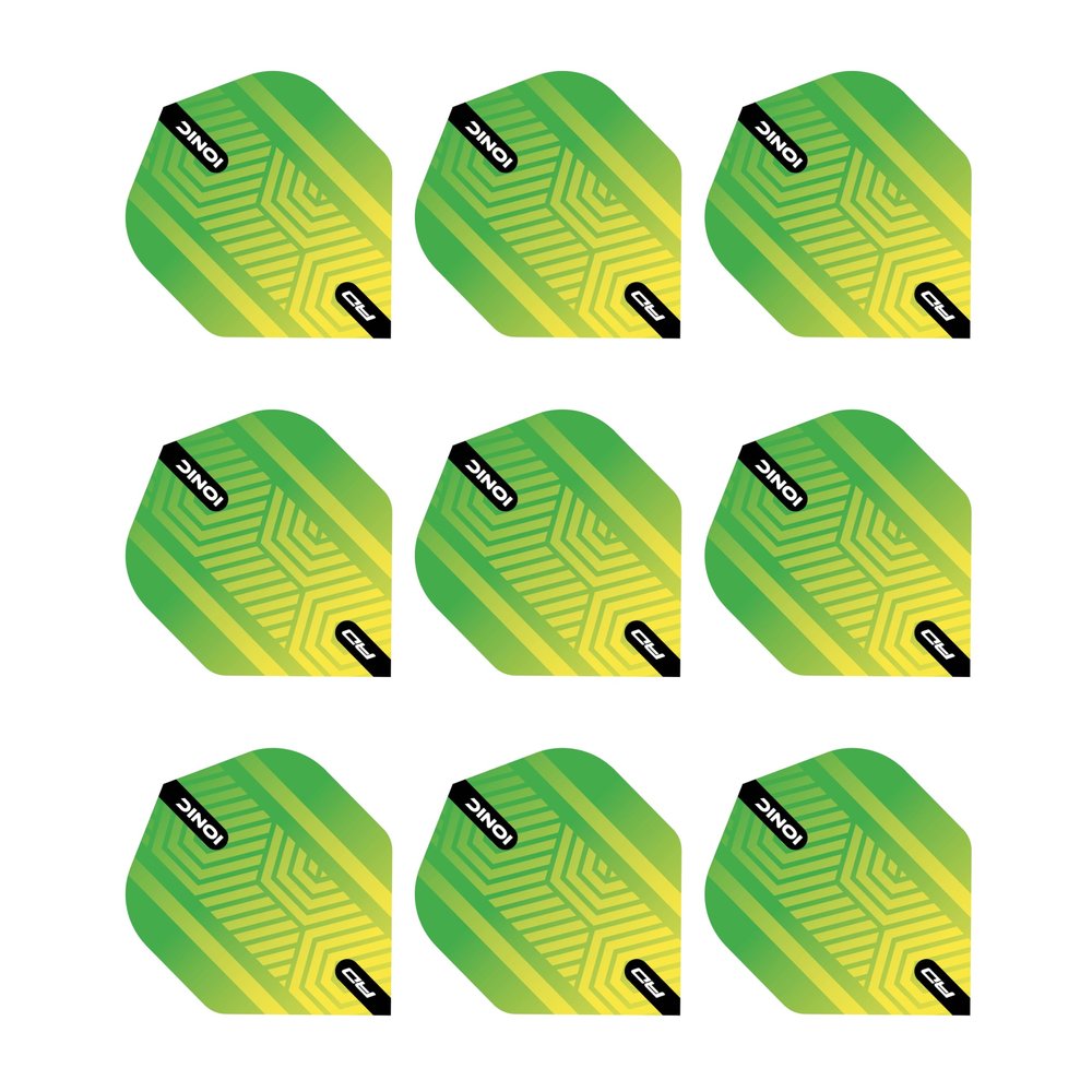 RED DRAGON Hardcore Ionic Green and Yellow Dart Flights - 3 Sets Per Pack (9 Dart Flights in Total)