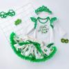 AGQT Baby Girls St. Patricks Day Outfit Newborn 1st Letter Long Sleeve Shamrock Romper+ Tutu Skirt+ Headband 3Pcs Infant Dress 12-24M view 2