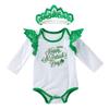 AGQT Baby Girls St. Patricks Day Outfit Newborn 1st Letter Long Sleeve Shamrock Romper+ Tutu Skirt+ Headband 3Pcs Infant Dress 12-24M view 3