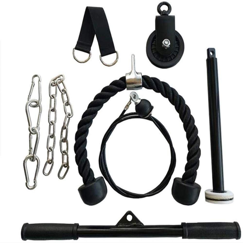 qiuqiu 8PCS Triceps Extensions Fitness Workout Professional Equipment with Pulley, LAT and Lift Pulley System, Biceps Curl,Adjustable Length Home Gym Easy Install