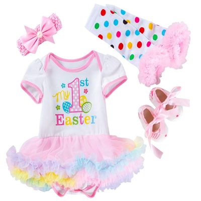 AGQT Infant Baby Girls Easter Outfit Set Bunny Skirt Set Onesie Bodysuit Romper Pink Size 6-12 Months(73)