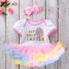 AGQT Baby Girls 1st Easter Skirt Set Onesies Bodysuit 4PCS Short Sleeve Outfit & Leg Warmer & Shoes & Headband White Size 12-24 Months(80) view 2