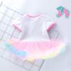 AGQT Baby Girls 1st Easter Skirt Set Onesies Bodysuit 4PCS Short Sleeve Outfit & Leg Warmer & Shoes & Headband White Size 12-24 Months(80) view 3