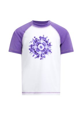 Kanu Surf Girls' Karlie UPF 50+ Sun Protective Rashguard Swim Shirt, Groovy White/Purple, 2T