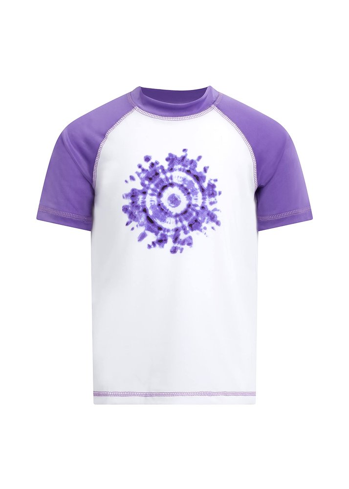 Kanu Surf Girls' Karlie UPF 50+ Sun Protective Rashguard Swim Shirt, Groovy White/Purple, 2T