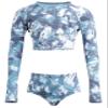 Kanu Surf Girls' Long Sleeve Rashguard UPF 50+ Two Piece Swim Set, Seafoam Crop Denim Blue, 14/16 view 1