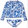 Kanu Surf Girls' Long Sleeve Rashguard UPF 50+ Two Piece Swim Set, Groovy Denim Blue, 14/16 view 1