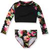 Kanu Surf Girls' Long Sleeve Rashguard UPF 50+ Two Piece Swim Set, Tropical Dance Crop Black, 5T view 1