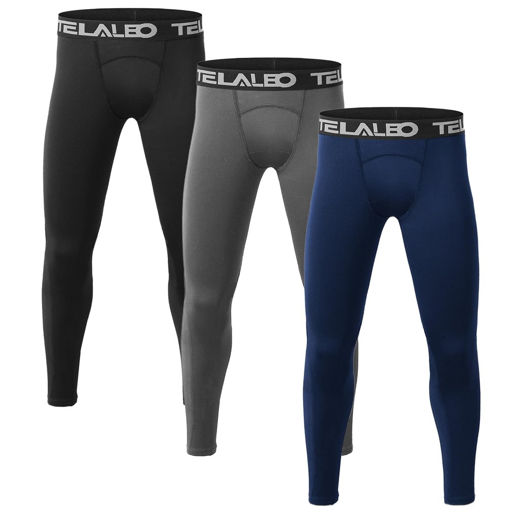 TELALEO 3 Pack Boys' Youth Compression Leggings Tights Base Layer Athletic Pants for Sports Basketball Hockey Baseball Running Black Blue Grey 3 Pack S