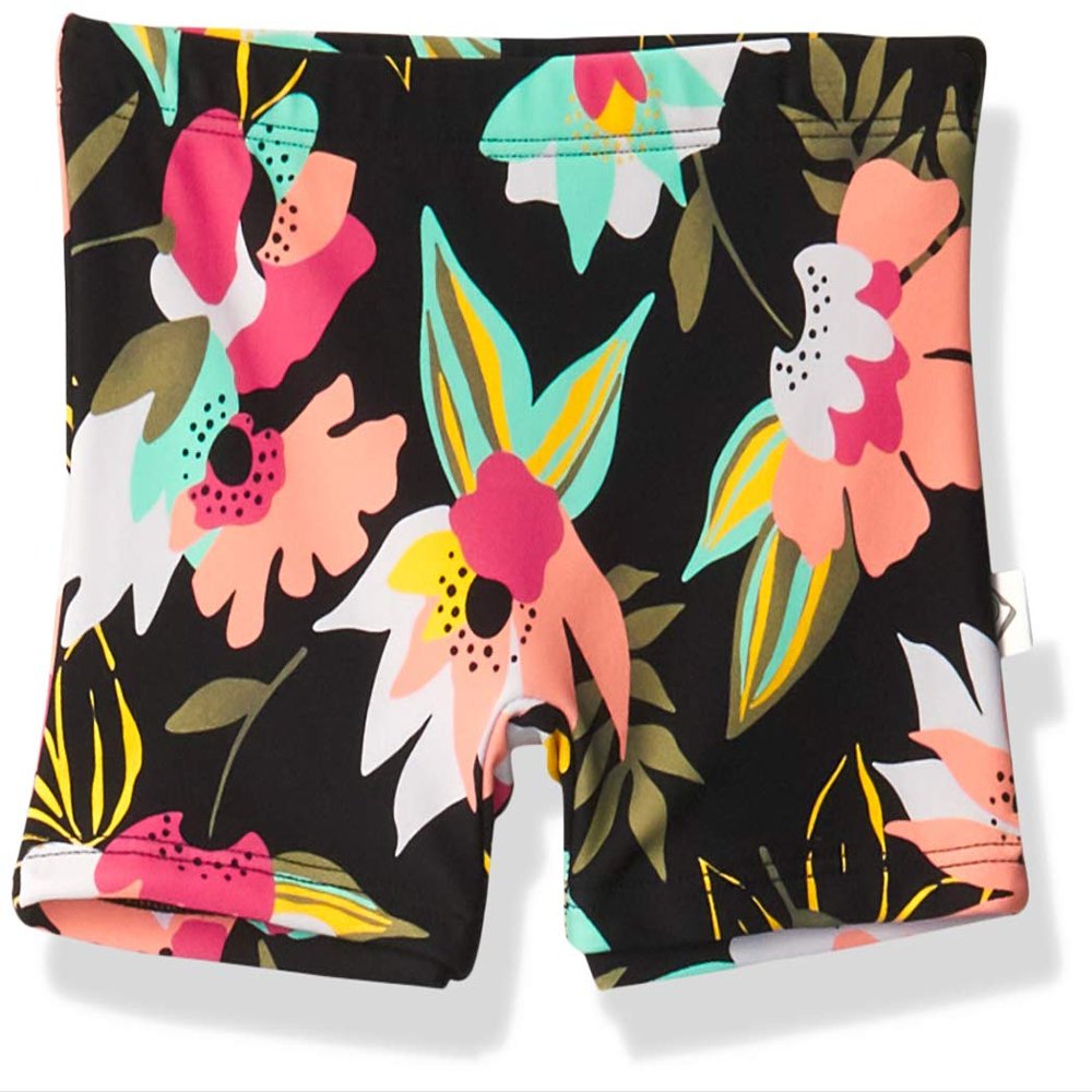 Kanu Surf Girls' Swimming Bottom UPF 50+"Boy Short, Tropical Dance Black, 8