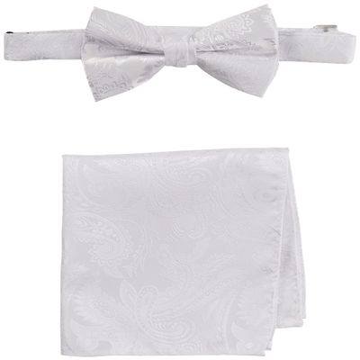 STACY ADAMS mens Classic Pretied With Pocket Square Bow Tie, White, Regular US