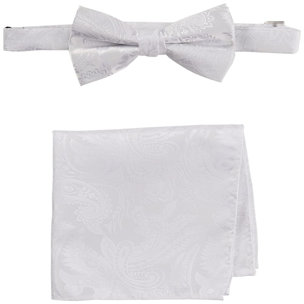 STACY ADAMS mens Classic Pretied With Pocket Square Bow Tie, White, Regular US