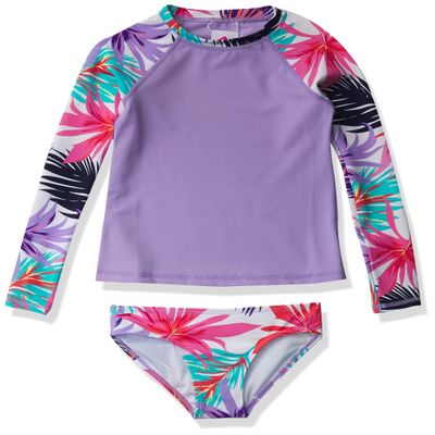 Kanu Surf Girls' Long Sleeve Rashguard UPF 50+ Two Piece Swim Set, Cool Breeze White, 5T