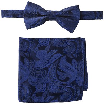 STACY ADAMS mens Classic Pretied With Pocket Square Bow Tie, Navy, Regular US
