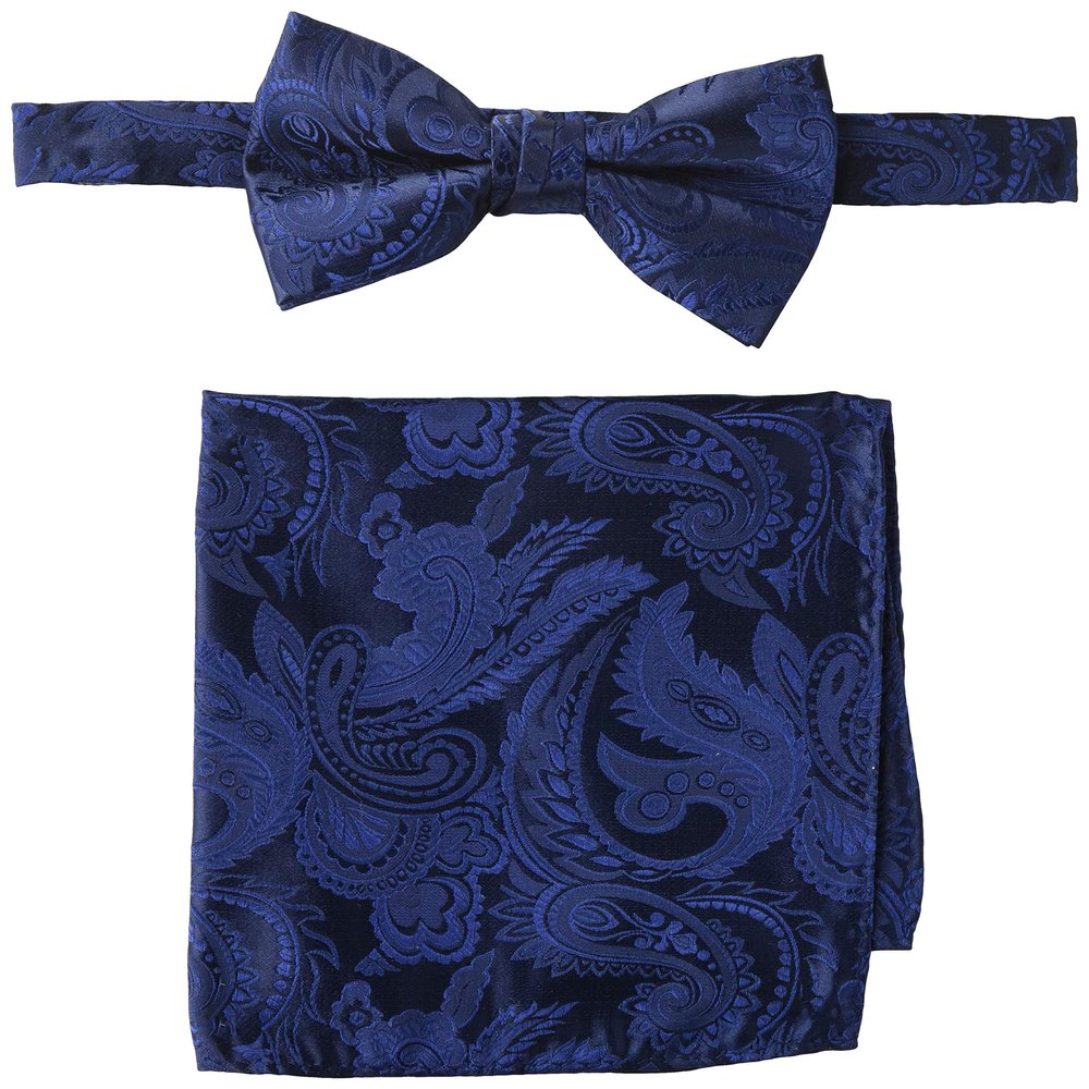 STACY ADAMS mens Classic Pretied With Pocket Square Bow Tie, Navy, Regular US