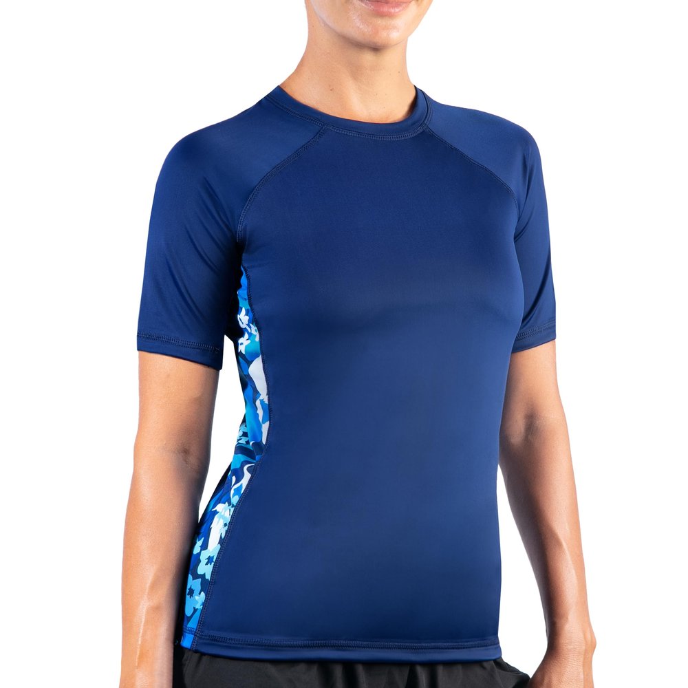 Kanu Surf Women's Breeze UPF 50+ Short Sleeved Active Rashguard & Workout Top, Eden Navy/Blue, X-Large