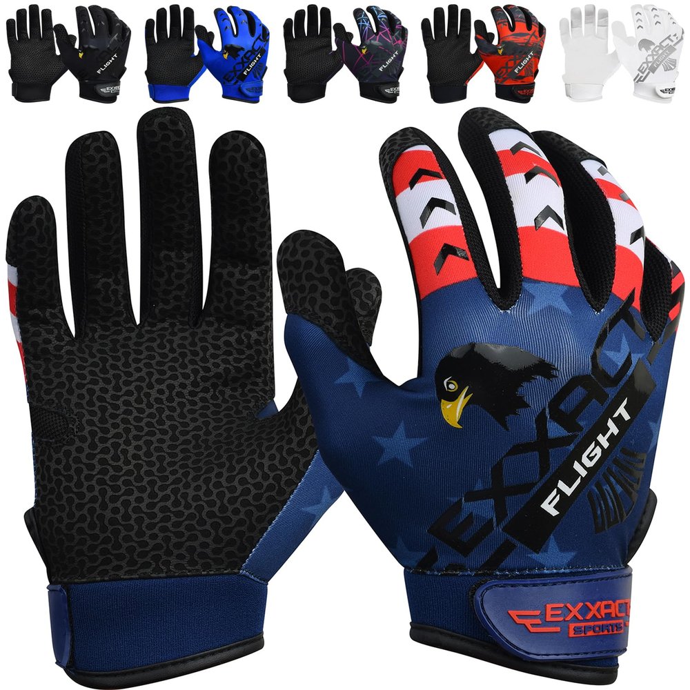 Exxact Sports Flight Baseball Batting Gloves Youth & Adult with Textured Leather Palm, Softball Batting Gloves for Women/Men (A2XL, Patriot)