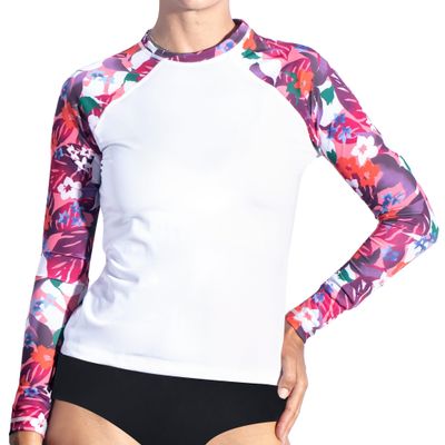 Kanu Surf Women's Keri Long-Sleeve UPF 50+ Rashguard, Eden White/Pink, Medium
