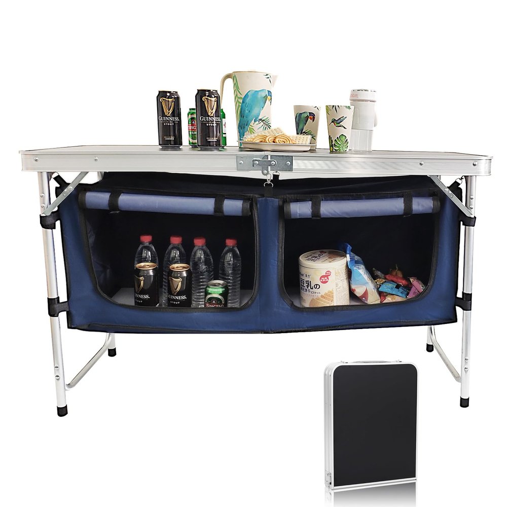 Camp Field Camping Folding Aluminum Table with Adjustable Legs,Outdoor Picnic Foldable Table for Travel Beach, Backyards, BBQ, Party and Gift... (Black)
