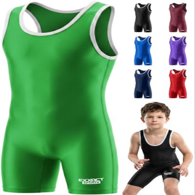 Exxact Sports Plain Youth Wrestling Singlet For Boys, Premium Powerlifting Singlet, Kids Wrestling Singlets For Training - (Green, YL)