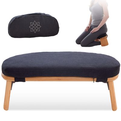 Mindful Modern Folding Meditation Bench - Bamboo Kneeling Stool w/Locking Magnetic Hinges - Prayer Kneeler Seiza Chair w/Soft Pillow & Travel Bag