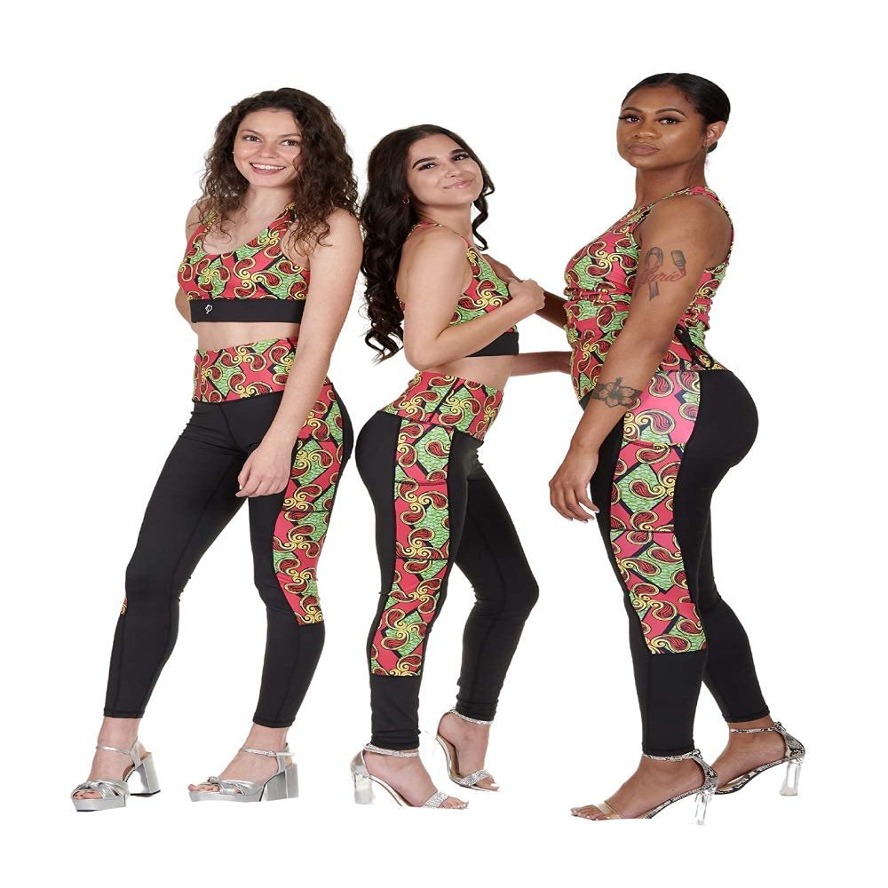 Afrosweet Yoga Set : 2 Pieces (Legging and Sport Bra) Squat Proof Leggings with Pockets, and Padded Bra.(L)