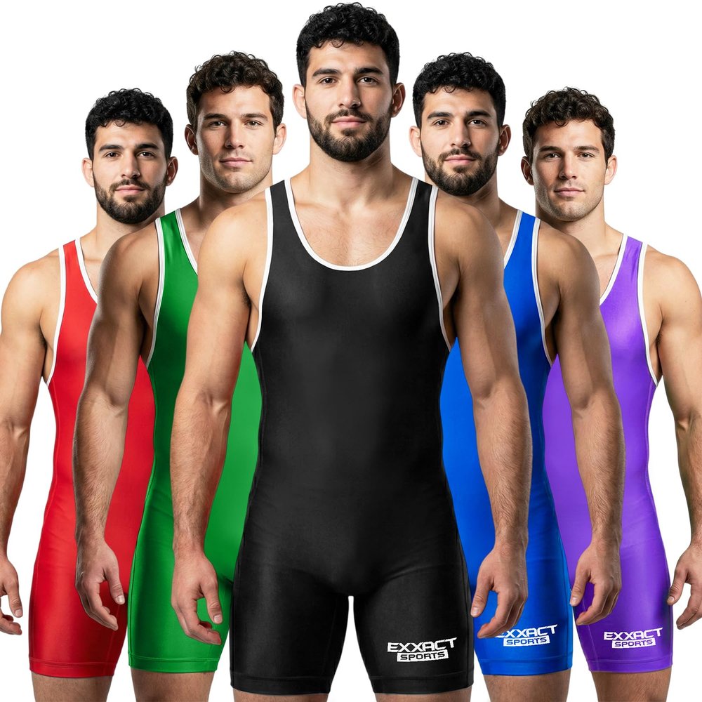 Exxact Sports Plain Men's Wrestling Singlet, High Performance Powerlifting Singlet Wrestling Singlets for Men - (Black, AXL)
