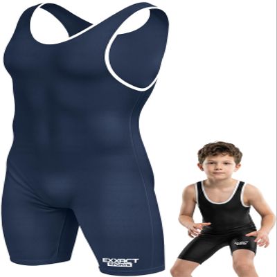 Exxact Sports Plain Youth Wrestling Singlet For Boys, Premium Powerlifting Singlet, Kids Wrestling Singlets For Training - (Navy, YM)