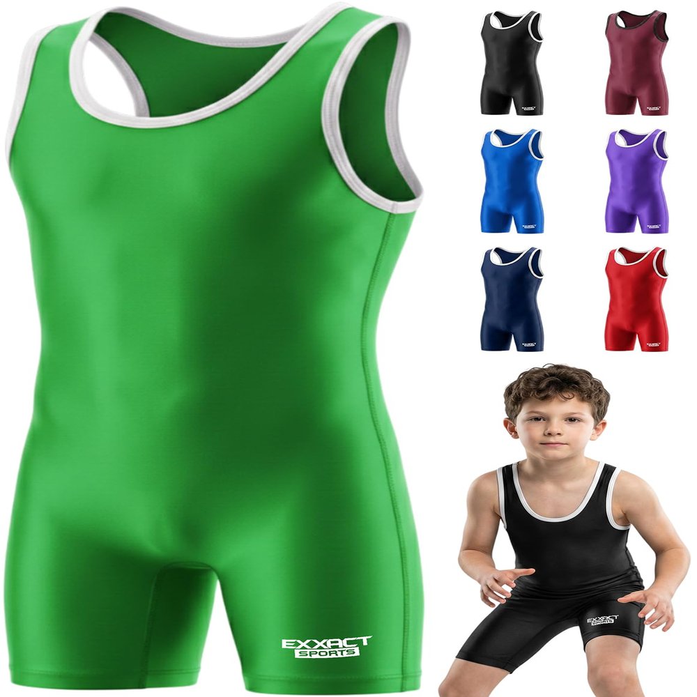Exxact Sports Plain Youth Wrestling Singlet For Boys, Premium Powerlifting Singlet, Kids Wrestling Singlets For Training - (Green, YS)