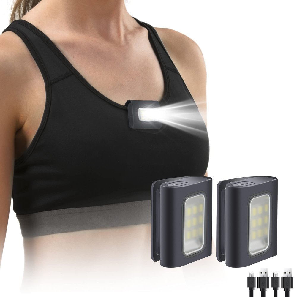 Yzoni 2 Pack Running Lights for Runners, Rechargeable Magnetic Clip on Light with Red Mode, LED Night Walking Light for Hiking, Running, Jogging, Water Resistant