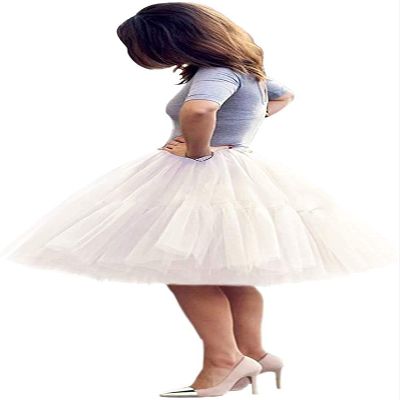 ELAWBTY Womens Knee Length Princess Petticoat Underskirt Tulle Tutu Skirt For Prom Party Ivory S M L