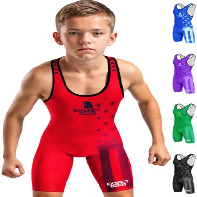 Exxact Sports Patriot Youth Wrestling Singlet For Boys, Premium Powerlifting Singlet, Kids Wrestling Singlets For Training (YM, Red)