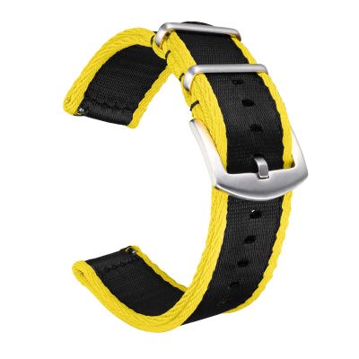 BOLYTE Quick Release Seatbelt Nylon Watchbands for Men and Women Multiple Colors 20mm 22mm Watch Strap (Black/Yellow, 20mm)
