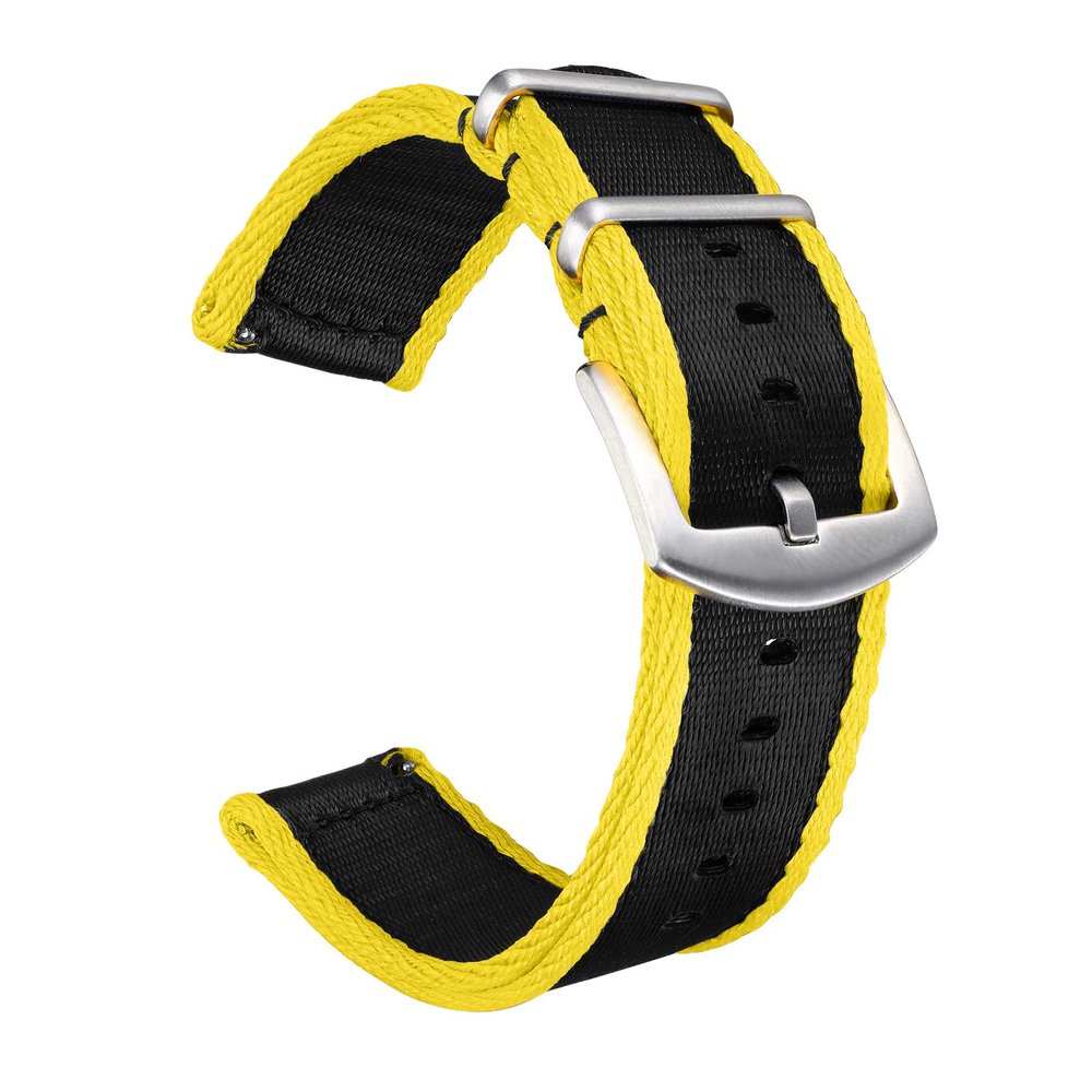 BOLYTE Quick Release Seatbelt Nylon Watchbands for Men and Women Multiple Colors 20mm 22mm Watch Strap (Black/Yellow, 20mm)