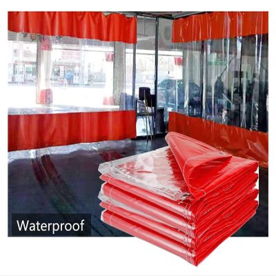 ZHANGQINGXIU PVC Transparent Separation Layer, Waterproof Heavy Duty Tarpaulin with Eyelets, Workshop Partition Waterproof Windbreak Curtain of The Door, Customizable (Color : Red, Size : 1.7x2m)