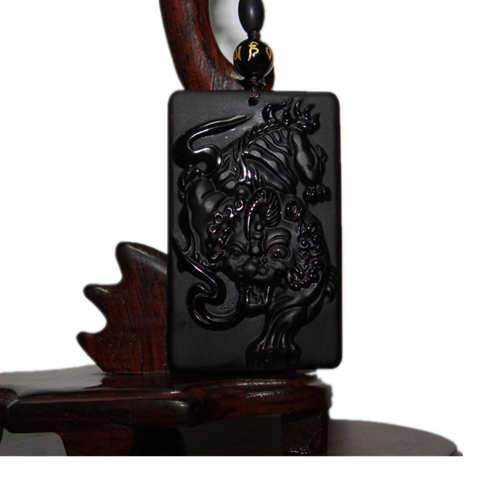 2.2" China Certified Nature Black Obsidian Jade Fortune Pixiu Hand Made Necklace Pendant 8987