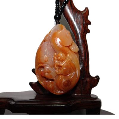 2" China Certified Nature Yellow Dragon Jade Auspicious Tiger and Lotus Hand Carved Necklace Pendants 2346