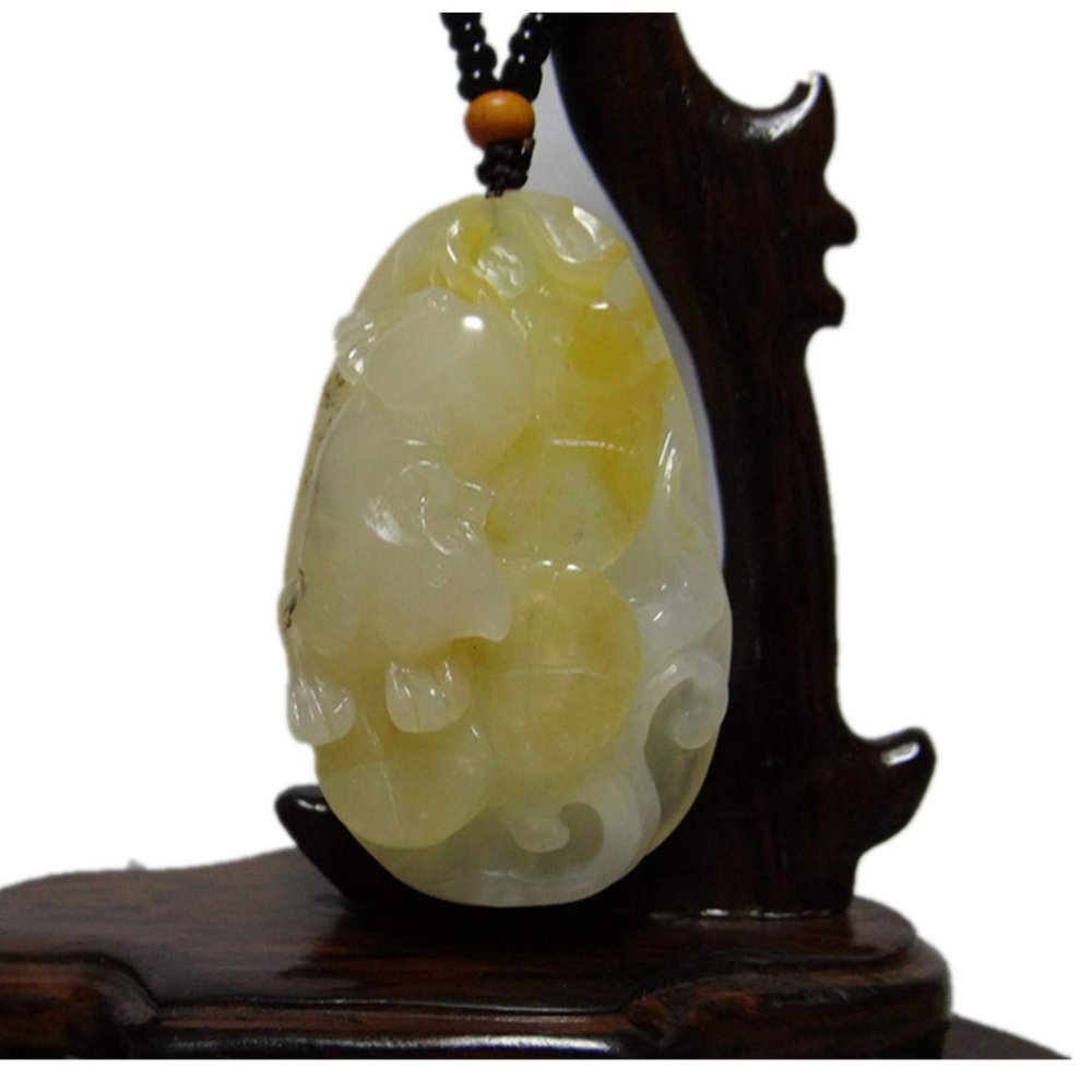 2.1" China Certified Nature Yellow Dragon Jade Fortue Rat and Coin Hand Carved Necklace Pendants 2366