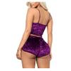 Women Tie Dye Velvet Outfit Adjustable Spaghetti Strap Crop Top Camisole Shorts Pajamas Set Sexy 2 Pieces Sleeveless Lingerie Party Pjs Sleepwear Bodycon Stretchy Nightwear Lounge Wear Purple 3X-Large view 3