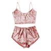 Womens Tie Dye Velvet Outfit Adjustable Spaghetti Strap Crop Top Camisole Shorts Pajamas Set Sexy 2 Pieces Sleeveless Lingerie Party Pjs Sleepwear Bodycon Stretchy Nightwear Lounge Wear Pink XX-Large view 4