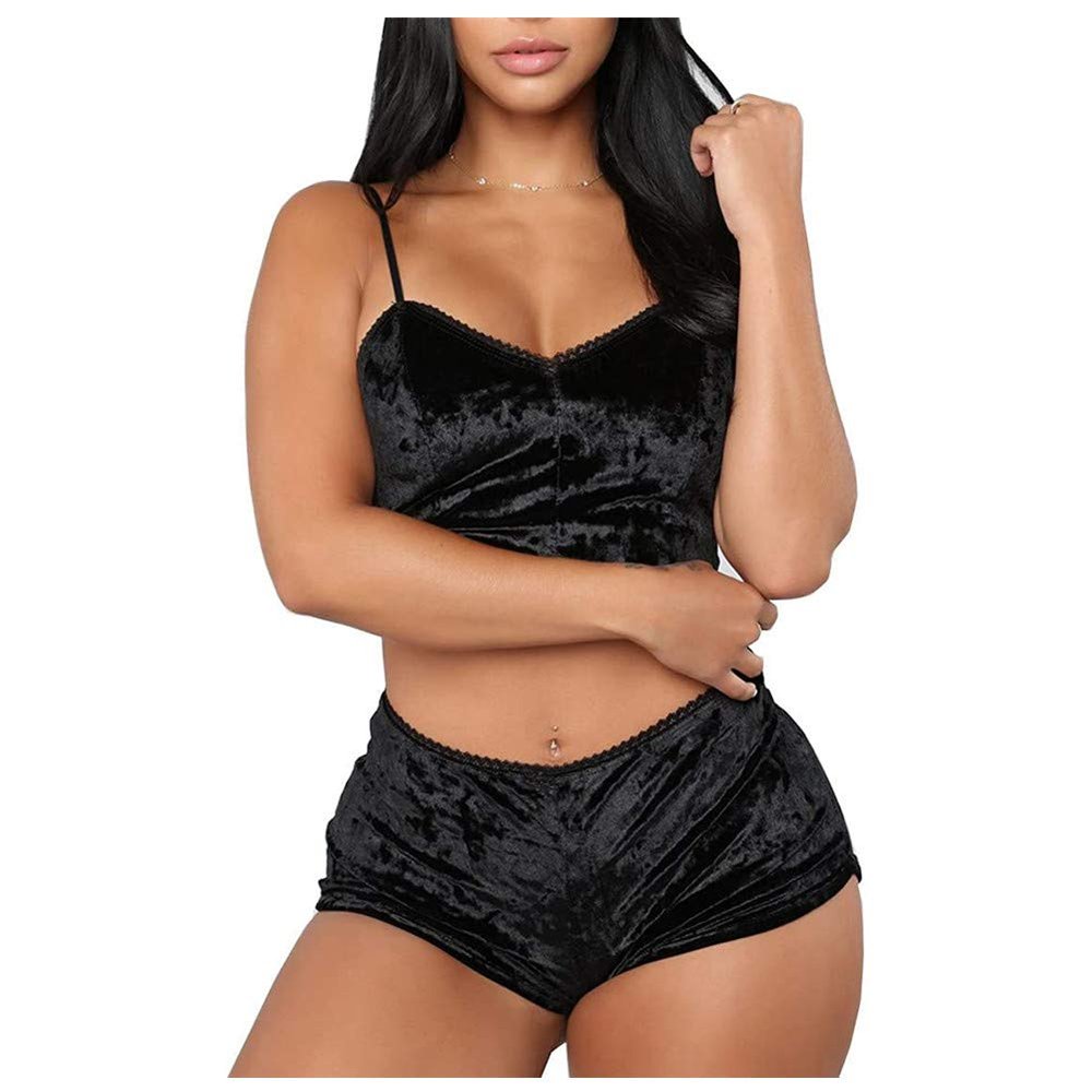 Womens Tie Dye Velvet Outfit Adjustable Spaghetti Strap Crop Top Camisole Shorts Pajamas Set Sexy 2 Pieces Sleeveless Lingerie Party Pjs Sleepwear Bodycon Stretchy Nightwear Lounge Wear Black 3X-Large
