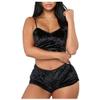 Womens Tie Dye Velvet Outfit Adjustable Spaghetti Strap Crop Top Camisole Shorts Pajamas Set Sexy 2 Pieces Sleeveless Lingerie Party Pjs Sleepwear Bodycon Stretchy Nightwear Lounge Wear Black 3X-Large view 1