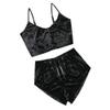 Womens Tie Dye Velvet Outfit Adjustable Spaghetti Strap Crop Top Camisole Shorts Pajamas Set Sexy 2 Pieces Sleeveless Lingerie Party Pjs Sleepwear Bodycon Stretchy Nightwear Lounge Wear Black 3X-Large view 4