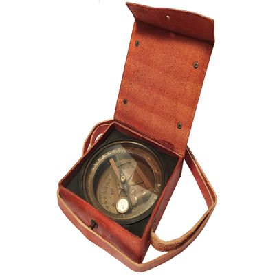 Vintage Nautical Maritime Kelvin and Hughes London 1917 Aluminum Brunton Compass with Leather Box/Case/Body ( Natural Sines, Brown Antique )