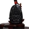 2.4" China Certified Nature Black Obsidian Jade Thousand-Hand Bodhisattva Hand Made Necklace Pendant 8965 view 1