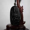 2.6" China Certified Nature Black Obsidian Jade Blessing Kwan-yin Hand Made Necklace Pendant 8970 view 3