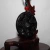 2" China Certified Nature Black Obsidian Jade Happy Dragon and Phoenix Hand Made Necklace Pendant 8980 view 2
