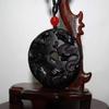 2" China Certified Nature Black Obsidian Jade Happy Dragon and Phoenix Hand Made Necklace Pendant 8980 view 3