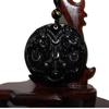 1.8" China Certified Nature Black Obsidian Jade Wealth Double Pixiu Hand Made Necklace Pendant 8982 view 1