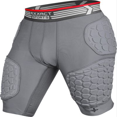 Exxact Sports Elite 5-Pad Adult Football Girdle for Men with Cup Pocket, Padded Compression Shorts with Integrated Hip, Thigh, Tailbone Pads, Men's Girdle Football (A3XL, Gray)